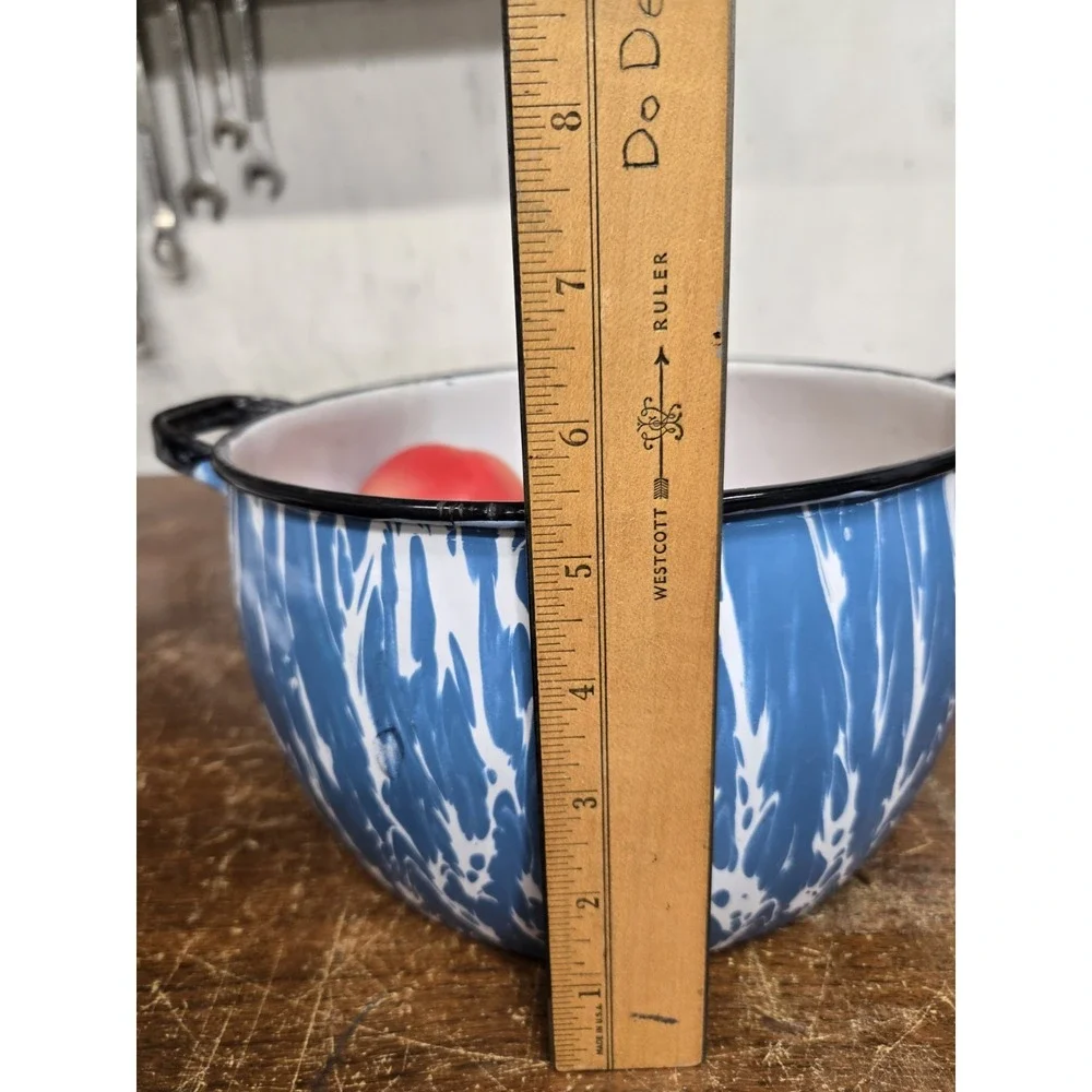 Vintage Blue White Splatter Enamelware Stock Pot 10